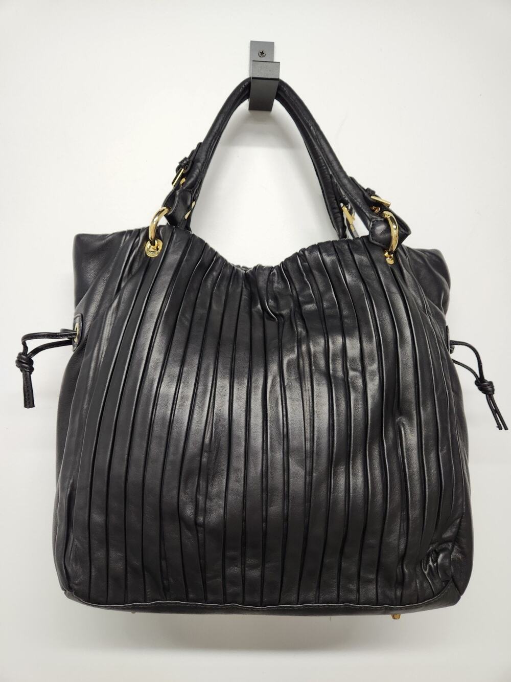 Paolo Masi Women's Ruched Pleated Leather Extra Large Plisse Bag, Black & Gold